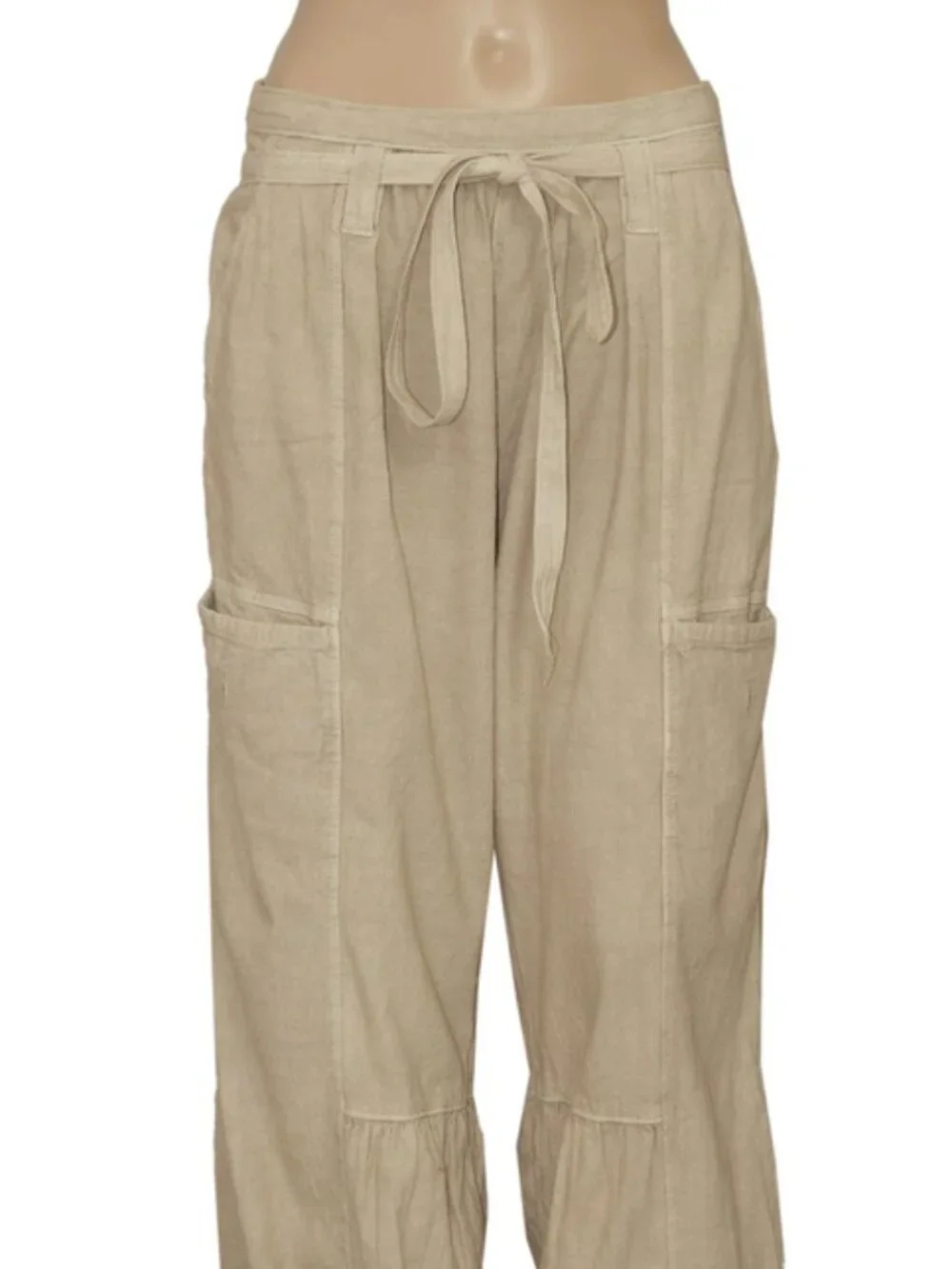 Free People Costa Linen Solid Pants Morning Oat Pull On Trousers Pocket XS